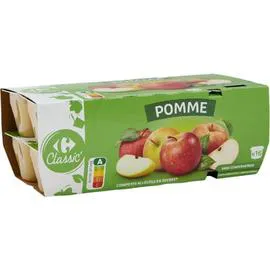 CARREFOUR CLASSIC' Compote pomme allégée en sucres 16x100g