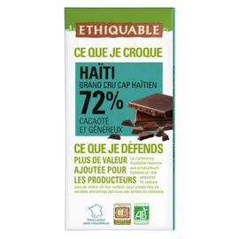ÉTHIQUABLE Chocolat noir 72% cacao cacaoté et généreux Haïti Bio 100g