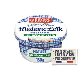 PAYSAN BRETON, MADAME LOÏK Fromage à Tartiner Nature Au Sel de Guérande Réduit en Sel -25% 150g
