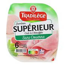 MARQUE REPÈRE, TRADILÈGE Jambon supérieur Découenné dégraissé x6 240g