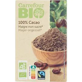 CARREFOUR BIO Chocolat bio en poudre non sucré 250g