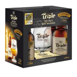 SECRET DES MOINES Coffret triple Secret des Moine 8%vol + 1 verre 4X33cl