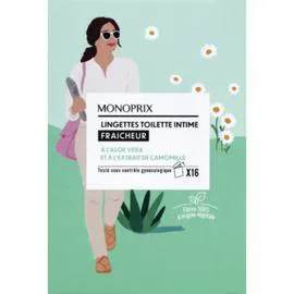 MONOPRIX Lingettes toilette intime douceur fraîcheur x16