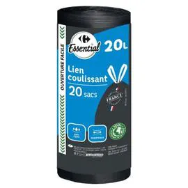 ESSENTIAL Sac poubelle à lien coulissant 20L x20