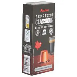AUCHAN Capsules de café Espresso classico intensité 8 compatibles Nespresso 10x5,2g