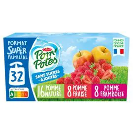 MATERNE, POM'POTES Compote pomme, pomme fraise & pomme framboise sans sucre ajouté 32x90g