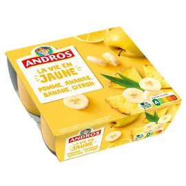 ANDROS Compote la Vie en Jaune Pomme, Ananas, Banane et Citron 4x100g