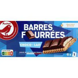 AUCHAN Barres fourrées biscuits au chocolat et lait sans huile de palme sachets individuels 125g