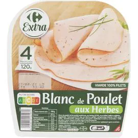CARREFOUR Blanc de poulet aux herbes 120g