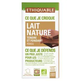 ÉTHIQUABLE Chocolat au lait tendre et fondant Pérou Bio 100g