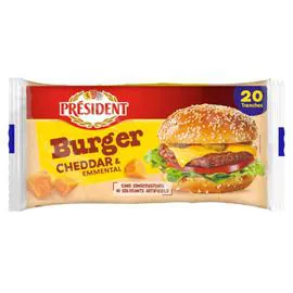 PRÉSIDENT Fromage en Tranches à Burger Cheddar et Emmental 340g