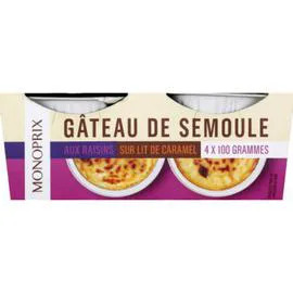 MONOPRIX Gâteau de semoule aux raisins, sur lit de caramel 400g