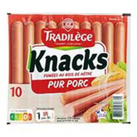 MARQUE REPÈRE, TRADILÈGE Knacks pur porc Fumées au bois x10 350g