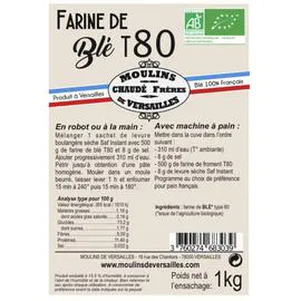 MOULINS DE VERSAILLES Farine complète de Blé T80 Bio 1kg