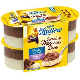 NESTLÉ, LA LAITIÈRE Mousse duo chocolat lait et blanc 4x59g