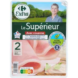 CARREFOUR EXTRA Jambon Le Supérieur avec couenne 2x40g