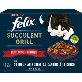 PURINA, FELIX Pâtée pour chat adulte au boeuf, au poulet au canard & à la dinde en sauce 12x80g