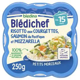 BLÉDINA, BLÉDICHEF Plat bébé dès 15 mois risotto aux courgettes saumon du pacifique et mozzarella 250g