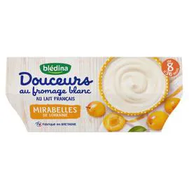 BLÉDINA Dessert lacté bébé dès 8 mois fromage blanc mirabelle 4x100g