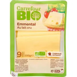 CARREFOUR BIO Fromage Bio en Tranches Emmental Au Lait Cru 9 tranches 200g