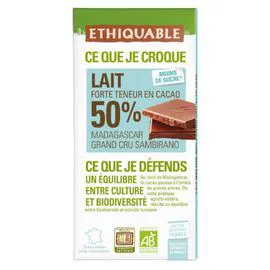 ÉTHIQUABLE Chocolat au lait 50% cacao Madagascar Bio 100g