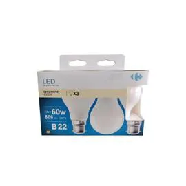 CARREFOUR Ampoule LED B22 Standard Blanc-froid 60W X3 x3