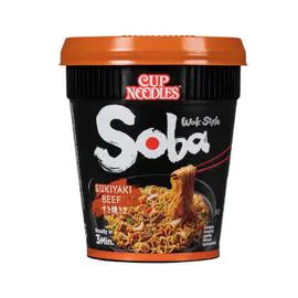 NISSIN, CUP NOODLES Nouilles japonaises avec sauce boeuf Sukiyaki Soba 89g