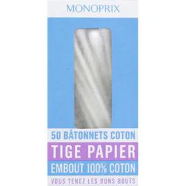 MONOPRIX Bâtonnets coton tige papier embout 100% coton l'unité