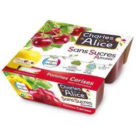 CHARLES & ALICE Compotes pommes cerises s/sucres ajoutés 4x97g