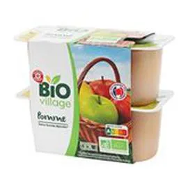 MARQUE REPÈRE, BIO VILLAGE Dessert fruitier Pomme Bio 4x100g