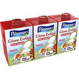 PÂTURAGES Crème entière semi épaisse 30% MG UHT 3x20cl