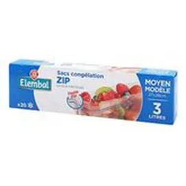 MARQUE REPÈRE, ELEMBAL Sacs congélation Moyen Zip x20