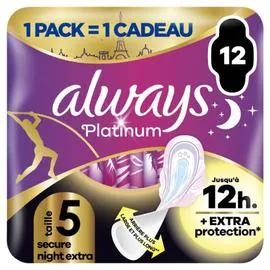 ALWAYS Serviettes Hygiénique Platinum Extra Protection Nuit Taille 5 x12