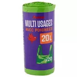 AUCHAN Sacs poubelle multifonctions à poignée 20L x20