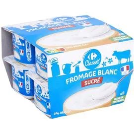 CARREFOUR Fromage blanc nature sucré 3% MG 8x100g