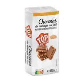 TOP BUDGET Chocolat de ménage lait céréales croustillantes 4x100g