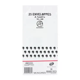 MONOPRIX MAISON 25 Enveloppes À Fenêtre, 11X22Cm, Bord Autocollant l'unité
