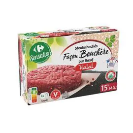 CARREFOUR SENSATION Steaks hachés Halal façon bouchère 4x120g
