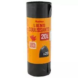 AUCHAN Sacs poubelle avec liens coulissants 20L x20