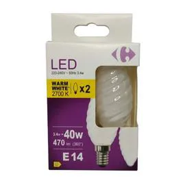 CARREFOUR Ampoule LED Fil flamme - 40W - E14 x2