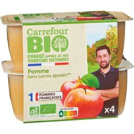 CARREFOUR BIO Compote pommes s/sucres ajoutés 4x100g