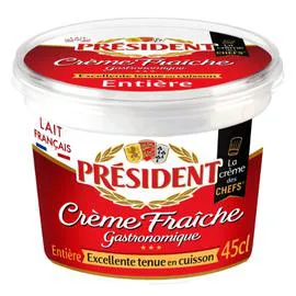 PRÉSIDENT Crème Fraiche Entière Epaisse Excellente Tenue en Cuisson 30% Mat.Gr. 45cl