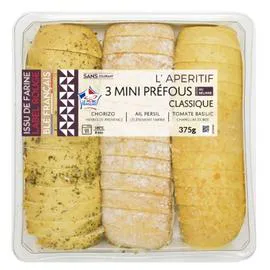 MIX BUFFET Mini préfous chorizo ail persil et tomates basilic 3x125g