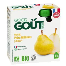 GOOD GOÛT Purée de fruits à boire bébé dès 4 mois poire williams sans sucres ajoutés Bio 4x85g