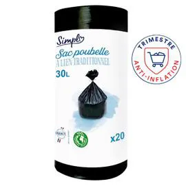 CARREFOUR SIMPL Sac poubelle à lien traditionnel 30L x20