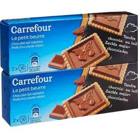 CARREFOUR Biscuits Petit Beurre tablette chocolat au lait 2x150g