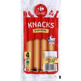 CARREFOUR CLASSIC' Knacks pur porc 4x35g