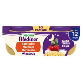 BLÉDINA, BLÉDÎNER Plat bébé dès 12 mois ratatouille macaroni mozzarella 2x200g