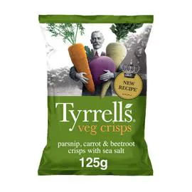TYRRELL'S Chips de légumes mélangés croustillants avec une pincées de sel de mer 125g