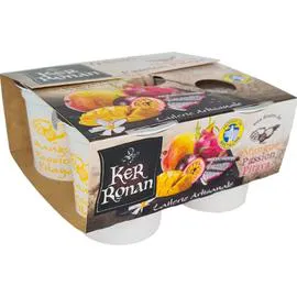 KER RONAN Yaourt au lait entier brassé à la mangue, fruits de la passion, pitaya 4x125g